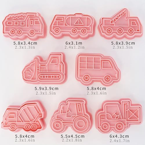 8Pcs Construction Truck Cookie Cutter Excavator Mixer Tractor Biscuit Molds - color: Truck C