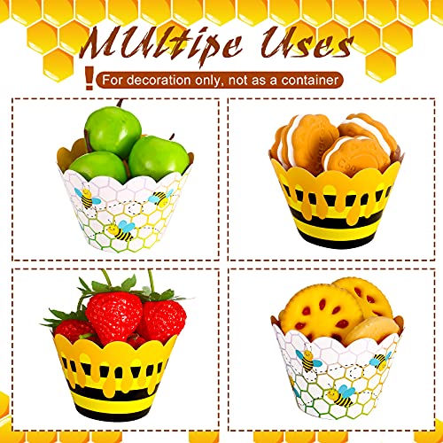 Tenare 48 Pcs Honey Bee Cupcake Wrappers for Bee Party Baking Decor
