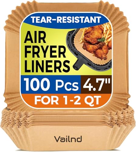 Vailnd 100Pcs Small 4.7 Inch Square Air Fryer Liners Disposable for 1-2 Qt - size: 4.7 inch Square