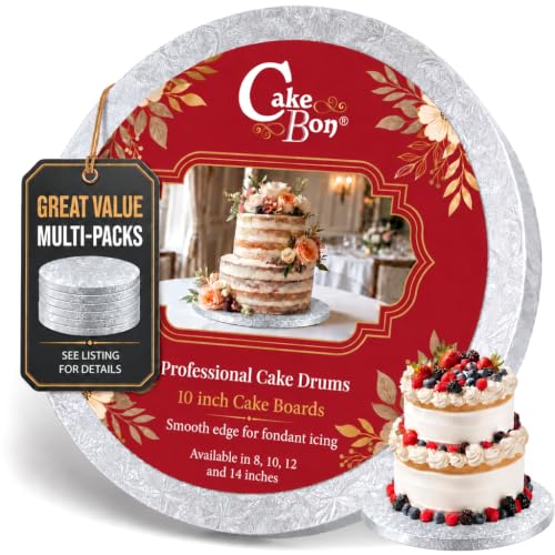 Cakebon Cake Boards 10" Silver Round Cake Drums 1/2" Thick Smooth Edge 1Pk - color: Silver, size: 10 Inch