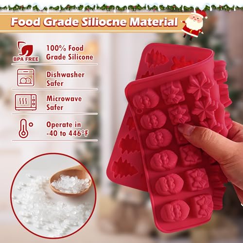 HKNMTT Christmas Silicone Molds for Xmas Candy Chocolate Wax Decor, 84 Cavity 7 Shapes Gummy Mould, Including Santa Gift Box Snowflake Bell Glove Tree Gingerbread Food Grade Holiday Baking DIY Moulds - style: 7 Shaped Xmas 2PCS