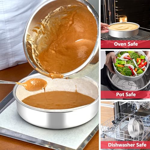 P&P CHEF 8 Inch Cake Pan Set, Round Baking Cake Pans, Silver & 2 Pcs - color: Silver, size: 8 Inch