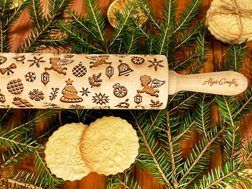 CHRISTMAS GIFTS EMBOSSING ROLLING PIN laser engraved with Christmas symbols CHRISTMAS GINGERBREAD COOKIES