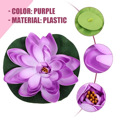 ULTECHNOVO 6pcs Artificial Floating Foam Lotus with Water Lily Pad, Decor Floating Pool Simulation Water Lilies Garden Floating Decoration Pond Plants Fake Artificial Purple Floor
