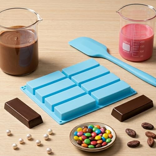 8 Cavity Long Rectangle Bar Silicone Chocolate Molds Set Of 2 - color: Blue and Pink