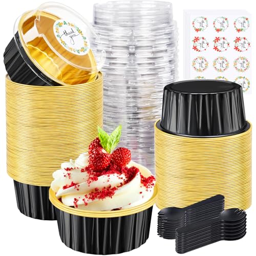 Round Mini Cake Pans with Lids, 5oz Disposable Small Baking Tins, Black - color: Black Gold 60pcs