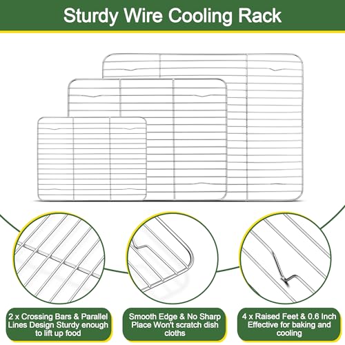 E-far Baking Sheet with Cooling Rack Set (3 Pan + 3 Rack), 16/12.5/9.3 Inch