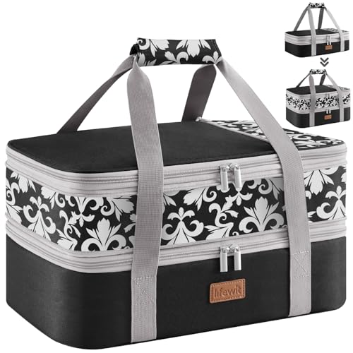 Lifewit Expandable Insulated Double Decker Casserole Carrier - color: Black-flowers