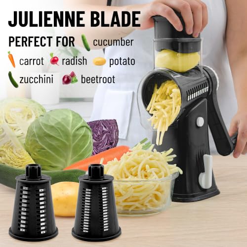 Rotary Cheese Grater Hand Crank, Vegetable Shredder - Black & Chrome - color: 01 - Black
