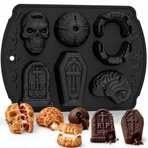 HKNMTT Skull Cake Pizza Pan 6 Spooky Shapes Halloween Silicone Baking Mold - style: 6 Spooky Shapes 1PC
