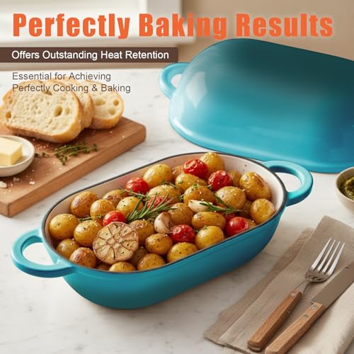 5 QT Enameled Cast Iron Sourdough Bread Oven, Loaf Pan with Lid - color: BlueGreen, size: 5 QT