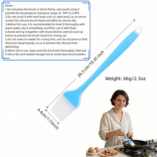 Silicone Basting Pastry Brush, 10.35 Inch, Blue, Food Grade, Heat Resistant -30°C to 230°C, No Bristle Loss, for Baking, BBQ, and Cooking