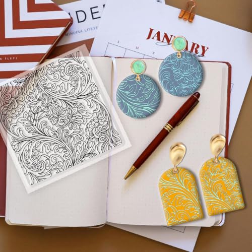 CHGCRAFT Clay Texture Mat Retro Floral Clay Texture Sheets 5.5x5.5inch Silicone Polymer Stamp Sheet Modeling Pattern Pad for Polymer Pattern Making Earrings Jewelry - style: Retro Floral