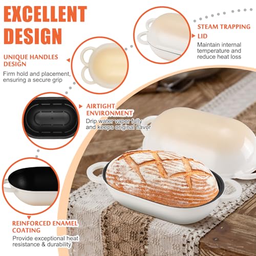 5 QT Enameled Cast Iron Sourdough Bread Oven, Loaf Pan with Lid - color: Caramel, size: 5 QT