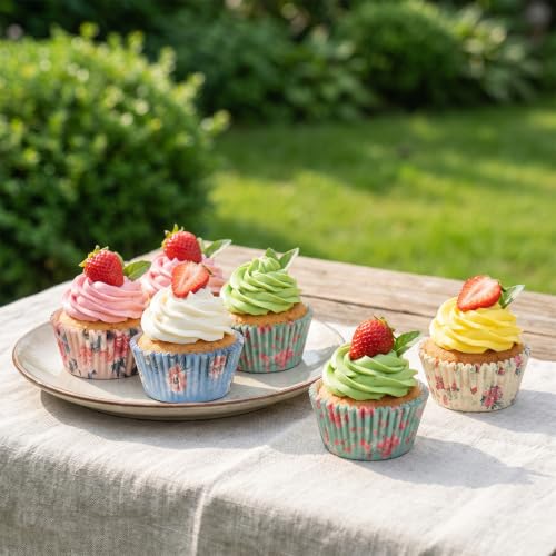 100 Count Cup Cake Liners Paper, Floral Cupcake Liners for Baking