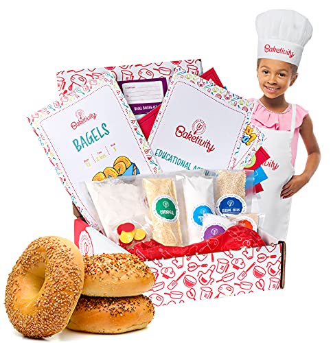 Baketivity Bagels Kids Cooking Kit with Pre-Measured Ingredients - color: Kit + Hat & Apron, Bagels
