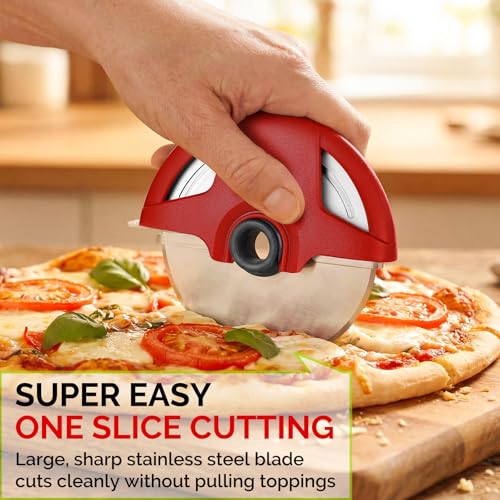 UHIYEE 4.3" Palm-Grip Pizza Cutter with Blade Cover for Thick Crusts, Red - color: Red