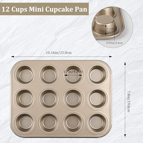 Mini Muffin Pan 2-Pack, Premium Small Cupcake Pans, Carbon Steel 12-Cup Muffin Tin, Versatile Non-Stick Bakeware - color: Gold