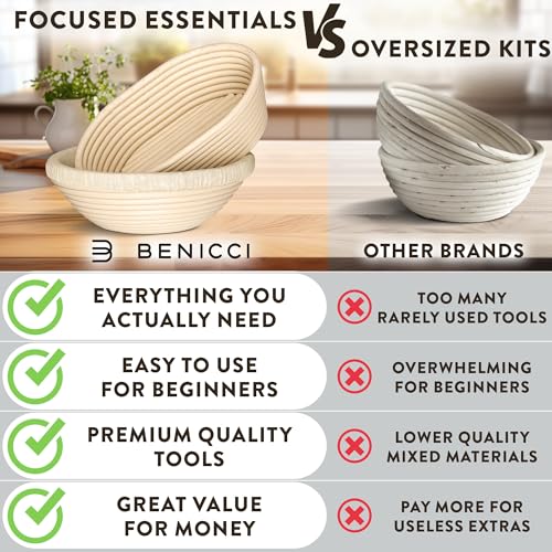 Complete Bread Proofing Baskets Set with 9 in and 10 in Banneton Basket