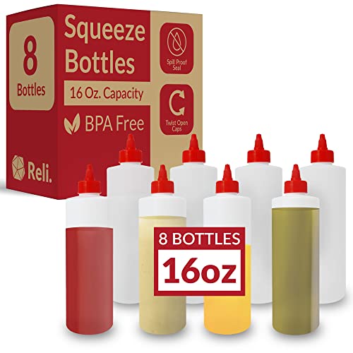 Reli. Plastic Squeeze Bottles, 16 oz. | 8 Pack | Condiment Squeeze Bottles