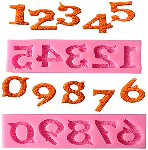 Number 0-9 3D Embossed Fondant Gum Clay Silicone Molds Set with Stick Hole
