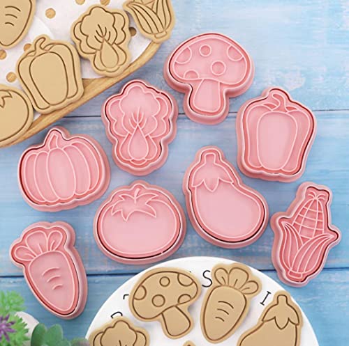 8 Pcs Vegetable Cookie Cutter,Cookie Stamps,Biscuit Cutters (Vegetables)