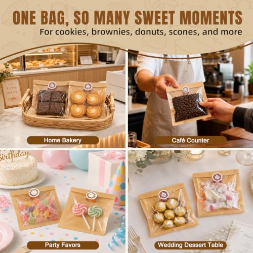 100 Pack Cookie Bags with Window, 5.7 x 6.5 In Heat Sealable Cookie Sleeves - size: 5.7 x 6.5 inch