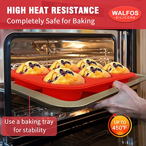 Walfos Silicone Muffin Pan - 6 Cup Non-Stick Cupcake Pan for Baking, Food Grade and BPA Free, Perfect for Egg Muffin, Cupcake, Quiches and Frittatas (3 Pack) - size: 3 Pcs: 6Cups, Regular, style: Muffin Pan