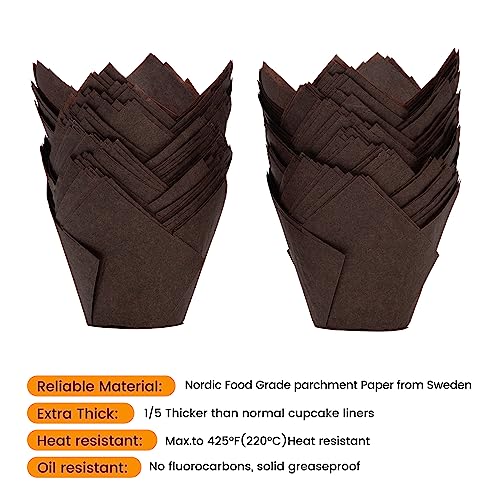 Bake Choice 100pcs Extra Large Brown Tulip Cupcake Liners for Baking - color: Brown