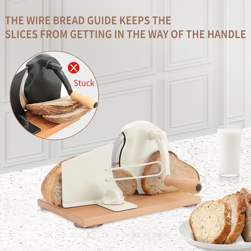 CAWIU Sourdough Bread Slicer, Manual Bread Cutter with Hand Crank, Cream - color: Cream
