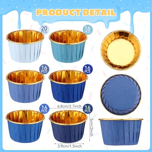 Geiserailie 100 Pcs Blue Jean Cupcake Liners Gold Foil Wrappers - color: Blue Jean, style: Classic