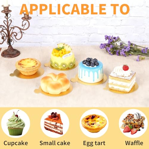 100pcs 3.5 Inch Cake Boards, Gold Round Cardboard Bases for Cupcakes, Mousse Desserts, Disposable Eco-Friendly Display Stands (9cm)