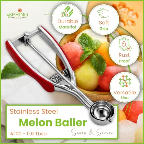 Spring Chef Extra Small Stainless Steel Melon Baller Scoop, #100, Red - color: Red, size: #100 - X-Small - 0.6 Tbsp
