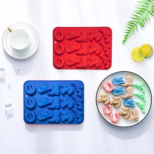 Cowboy Chocolate Candy Molds - 2Pcs Silicone Western Themed Party Baking Mold with Cowboy Hat Boot, Horse Saddle Shape for Cupcake Cakesicle Decorations Jello Ice Cube Candle - color: Cowboy Chocolate Molds