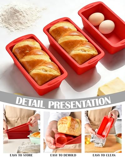Silicone Bread Loaf Pan, Non-Stick Bread Pans for Baking,Flexible Silicone Baking Molds for Bread, Cake, Meatloaf (4PCS-Red) - color: 4PCS-Red