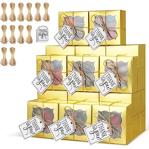 KPOSIYA 120pcs Small Cookie Boxes with Window, 4x4x2.5 Gold Bakery Box - color: Gold, size: 120