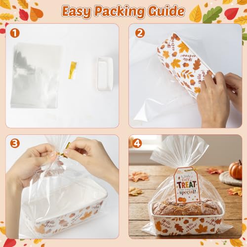 50 Sets Fall Disposable Mini Loaf Pans with Bags Ties Greeting Cards