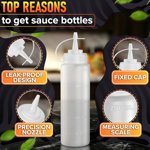 HYQO 6-Pack Condiment Squeeze Bottles, 8 oz, Plastic, Narrow Tip - size: 8 oz