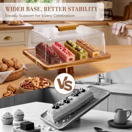 Cake Stand, 2 in-1 Cake Stand with Lid, 16” x 12.4” Acacia Wood Cake Holder