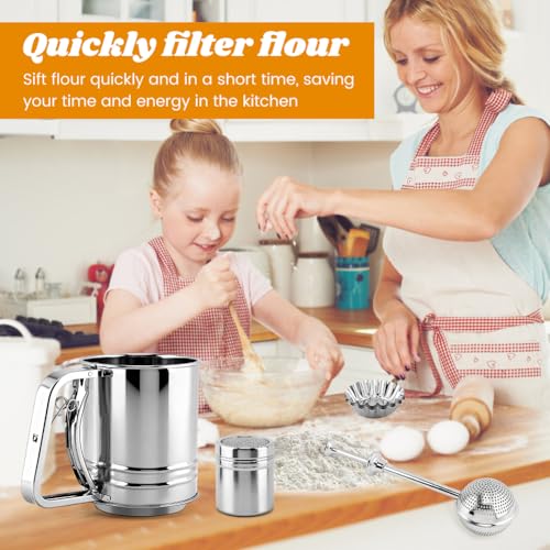 Flour Sifter Set, 4‑in‑1 Stainless Steel Double Layer Fine Mesh Sifter