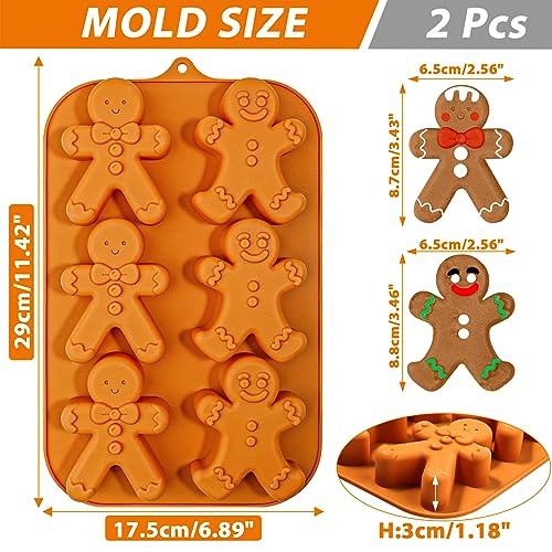 Webake Gingerbread Man Silicone Mold, 6-Cavity Christmas Molds Shaped with Gingerbread Man for Plaster, Cake, Soap, Jelly, Cookie (Pack of 2) - style: Gingerbread Man