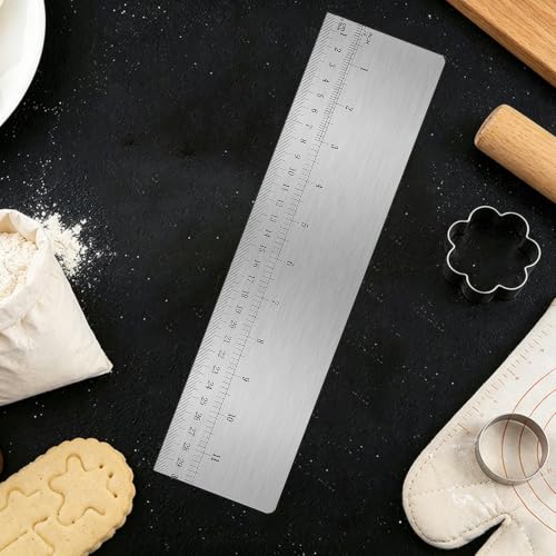 12 Inch Stainless Steel Cake Scraper with Scale, Icing Smoother Tool, Double-Sided Scraper for Buttercream Frosting, Cake Decorating, Baking(Silver)