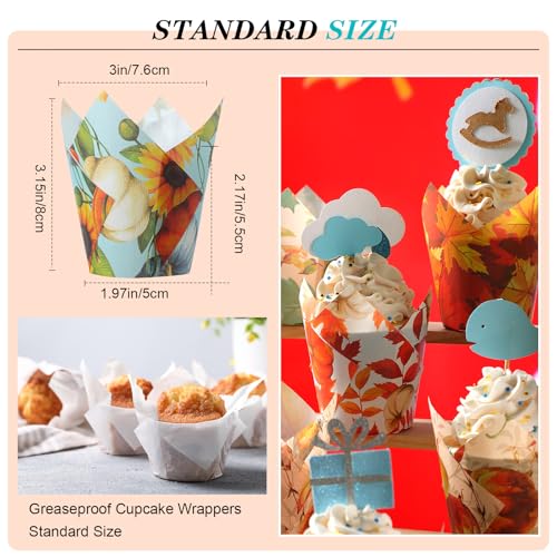 500 Counts Fall Tulip Cupcake Liners Autumn Muffin Cupcake Baking Liners - style: Maple