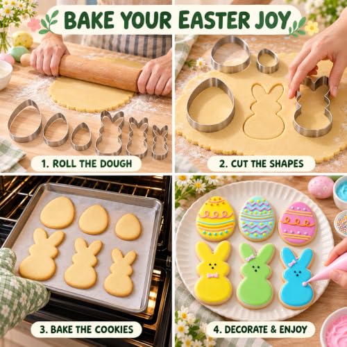 Easter Cookie Cutter Set - 6 Piece Easter Bunny and Egg Cookie Cutters - style: Easter
