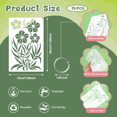 Dayker 15PCS Flower Stencils, Wildflower Leaf Painting Stencils - color: Flower