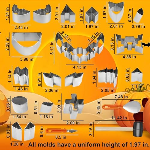 Halloween 24 Pcs Pumpkin Face Carving Kit, Stainless Stencil Cookie Cutter - size: For beginner