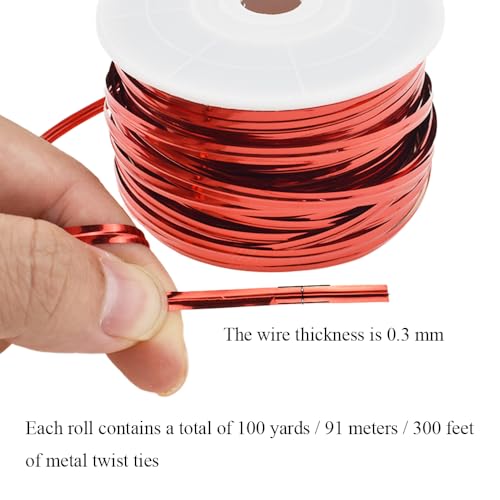 HAHIYO 100Yards/300Feet/91M Red Metal Twist Ties Bread Candy Coffee Bag Ties Plant Garden Twist Ties for Cellophane Treat Bag Gift Wraping Bag Plastic Bag Halloween Party Cake Present Art Craft - color: Red, size: 100Yards/300Feet/91M