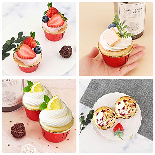 Cupcake Liner, Eusoar 50pcs 3.5 Ounce Disposable Pudding Holders, Muffin Liners, Aluminum Foil Baking Cups, Muffin Baking Cups, Foil Ramekins, Muffin Pan, Cupcake Wrappers, Cupcake Ramekin Holder Cups - color: Red, size: 50pcs
