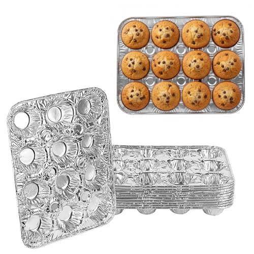 Aluminum 12 Cup Muffin Pan - Disposable Aluminum Cupcake Pans - Muffin Tin Great for Baking Cupcakes, Mini Muffins, Small Pies - Heavy Duty, Durable Reusable Recyclable - Bake Sale Pans Bulk (30) - size: 30