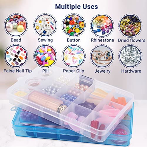 Cosics 10pcs Fake Nail Storage, 15-Grid Small Plastic Rhinestone Organizer Box, Acrylic False Nail Tips Container, Jewelry Display Holder, Tackle Hair Art Craft Accessories Empty Case with Dividers - color: 10PCS-Blue Buckle & Red Buckle & Pink & Orange &